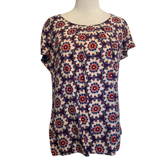 Boden Ravello Top Womens Size 6 Blackcurrant Geometric Floral Silk Blouse Small - Picture 1 of 7